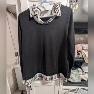 Black Sweater with Plaid Collar